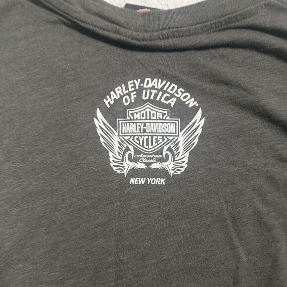 Mens Harley Davidson T Shirt Size Large Utica NY Gray Short Sleeve Eagle Logo. - Picture 3 of 5